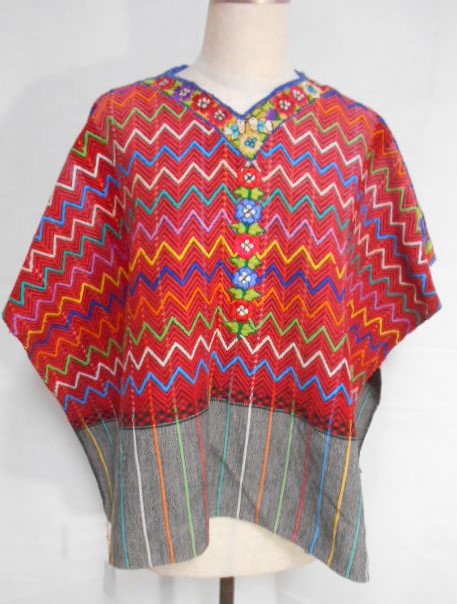 グアテマラ民族衣装、ウィピル、グレー地にジグザグ柄 | EKEKO KAORITA